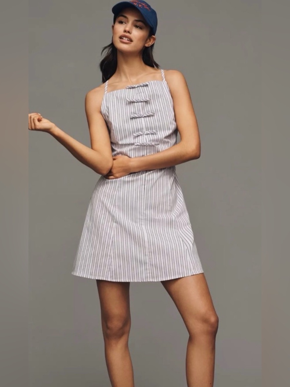 Anthropologie exquise high neck bow striped mini dress lavender